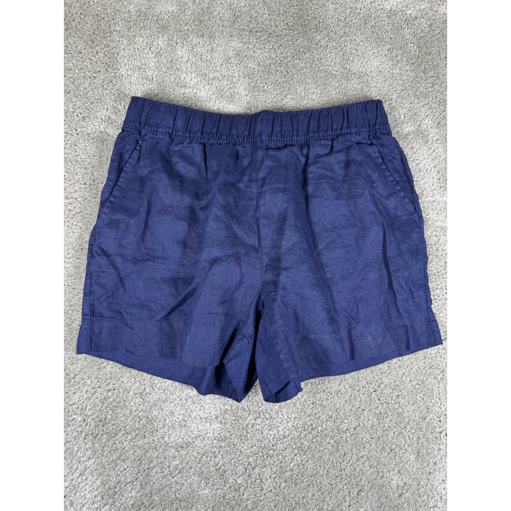 C&C California Navy Blue 100% Linen Elastic Waist Shorts Womens Medium